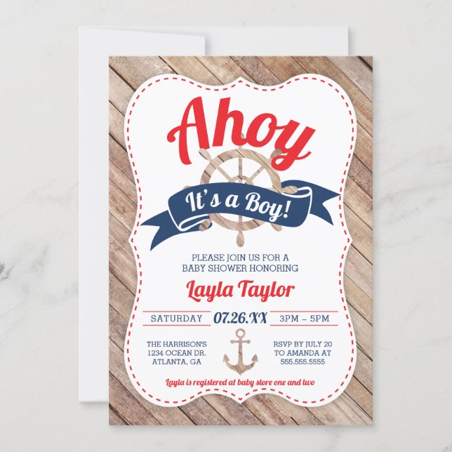 Ahoy It's A Boy Baby Shower Invitation (Front)
