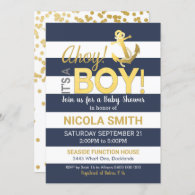 Ahoy it's a Boy Baby Shower Invitation Gold Navy