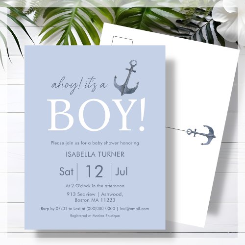 Ahoy Its a Boy  Baby Shower Invitation Postcard