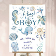 Ahoy It's A Boy Baby Shower Nautical Welcome Sign