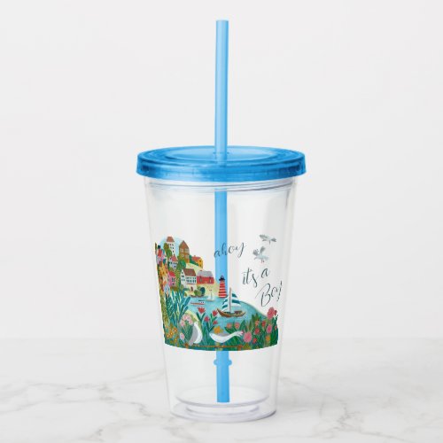 Ahoy its a boy baby shower party acrylic tumbler