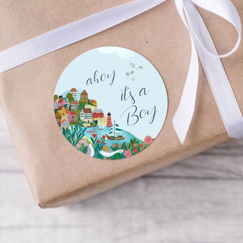 Ahoy its a boy baby shower party classic round sticker