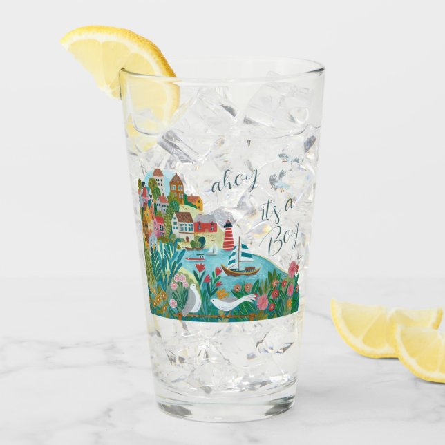 Ahoy it's a boy baby shower party glass (Front Ice)