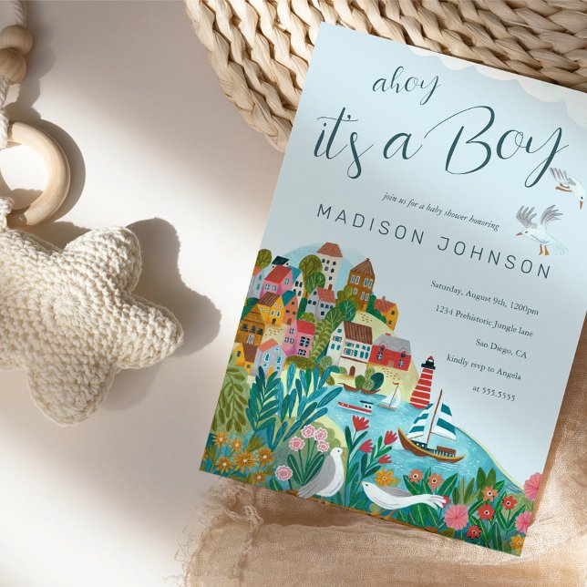 Ahoy it's a boy baby shower party invitation (Ahoy it's a boy baby shower party invitation)