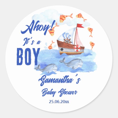 Ahoy its a boy baby shower personalized classic round sticker