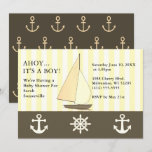 Ahoy It&#39;s a Boy Baby Shower Sailing Sepia Style Invitation