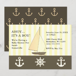 Ahoy It's a Boy Baby Shower Sailing Sepia Style Invitation