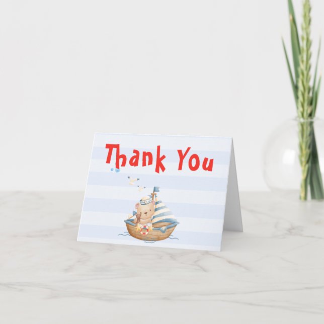 Ahoy Its A Boy Baby Shower Thank You Card (Front)