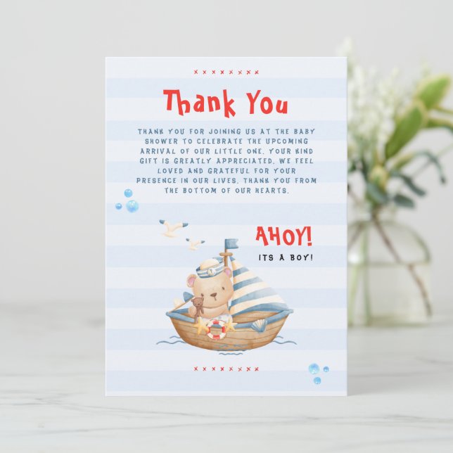 Ahoy Its A Boy Baby Shower Thank You Card (Standing Front)