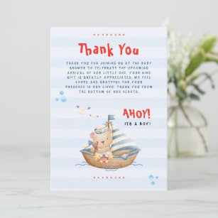 Ahoy Its A Boy Baby Shower Thank You Card