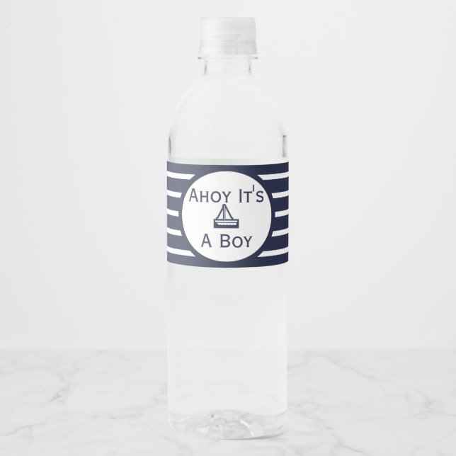 Ahoy It's A Boy Baby Shower Water Bottle Label (Front)
