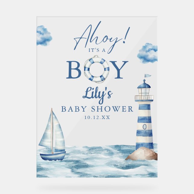 Ahoy Its A Boy Baby Shower Welcome Acrylic Sign (Front)