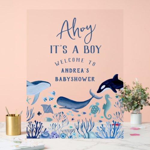 Ahoy Its A Boy Baby Shower Welcome Acrylic Sign