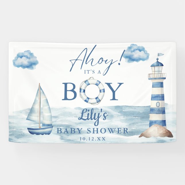 Ahoy Its A Boy Baby Shower Welcome Banner (Horizontal)
