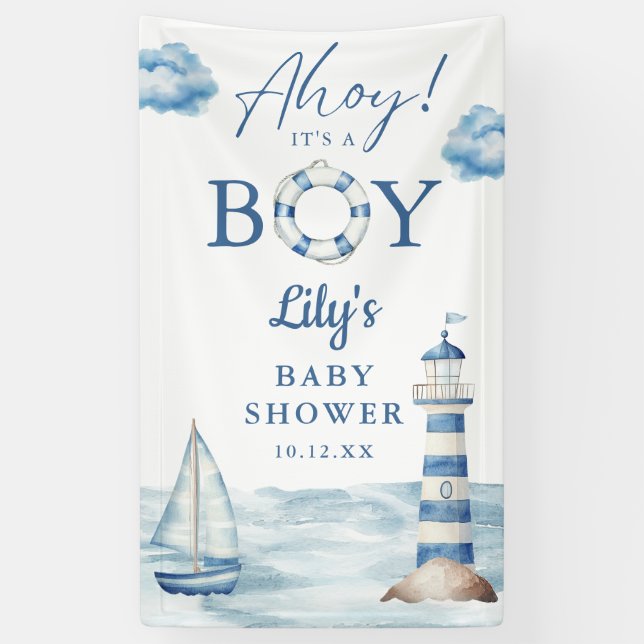 Ahoy Its A Boy Baby Shower Welcome Banner (Vertical)