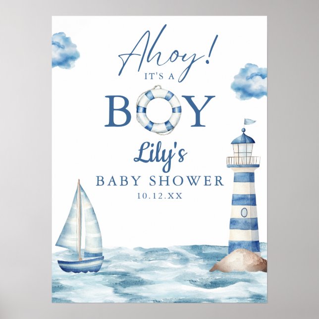 Ahoy Its A Boy Baby Shower Welcome Sign (Front)