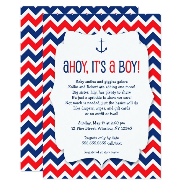 Ahoy It's A Boy Baby Sprinkle Invite / Nautical