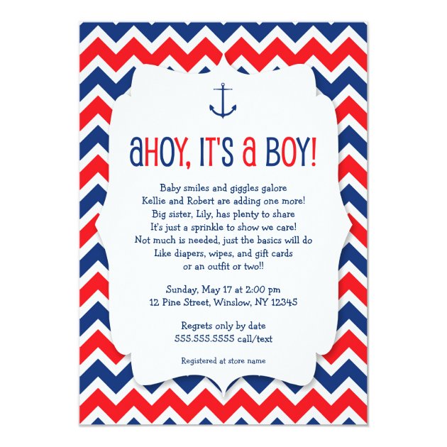 Ahoy It's A Boy Baby Sprinkle Invite / Nautical
