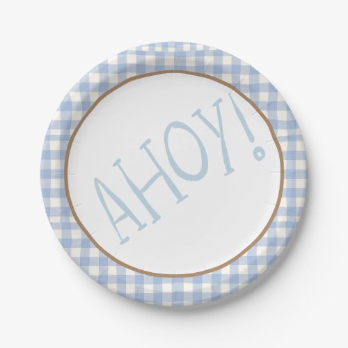 Ahoy its a boy blue and white baby  paper plates