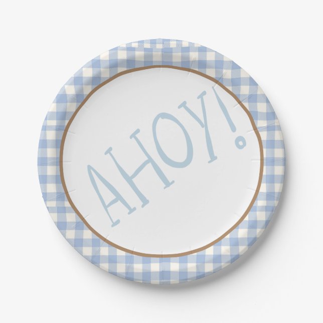 Ahoy it's a boy blue and white baby  paper plates (Front)