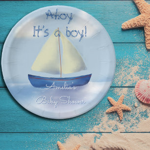 Ahoy it's a boy! Blue Baby Shower Paper Plates