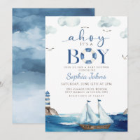 Ahoy It's A Boy Blue Boat Nautical baby shower