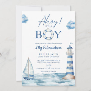 Ahoy Its A Boy Blue Nautical Baby Shower Invitation