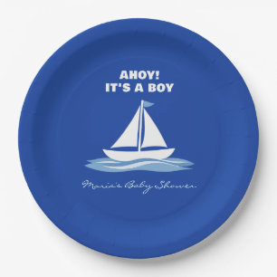 Ahoy It's a Boy! Blue Nautical Boat Baby Shower Paper Plates