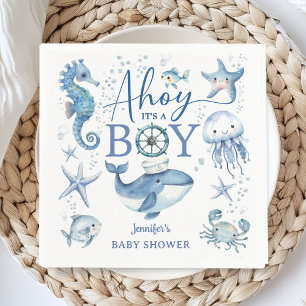 Ahoy It's a Boy Blue Nautical Sailor Baby Shower Napkins
