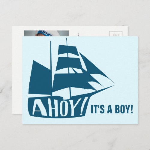 Ahoy its a boy Blue Nautical Themed Baby Photo Postcard