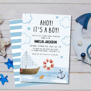Ahoy its a boy blue Sailboat baby shower Invitation