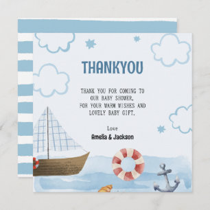 Ahoy its a boy blue Sailboat baby shower Thank You Card