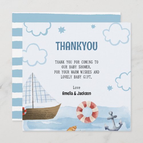 Ahoy its a boy blue Sailboat  baby shower Thank You Card