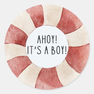 Ahoy its a boy blue Sailboat baby shower thankyou Classic Round Sticker