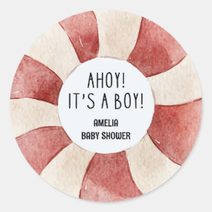 Ahoy its a boy blue Sailboat baby shower thankyou Classic Round Sticker