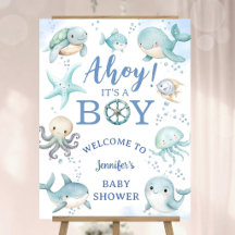 Ahoy It's A Boy Blue Sea Ocean Baby Shower Welcome
