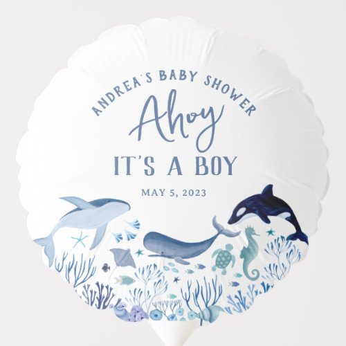 Ahoy Its a Boy Blue Under the Sea Baby Shower Balloon
