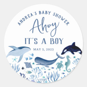 Ahoy It's a Boy Blue Under the Sea Baby Shower Classic Round Sticker