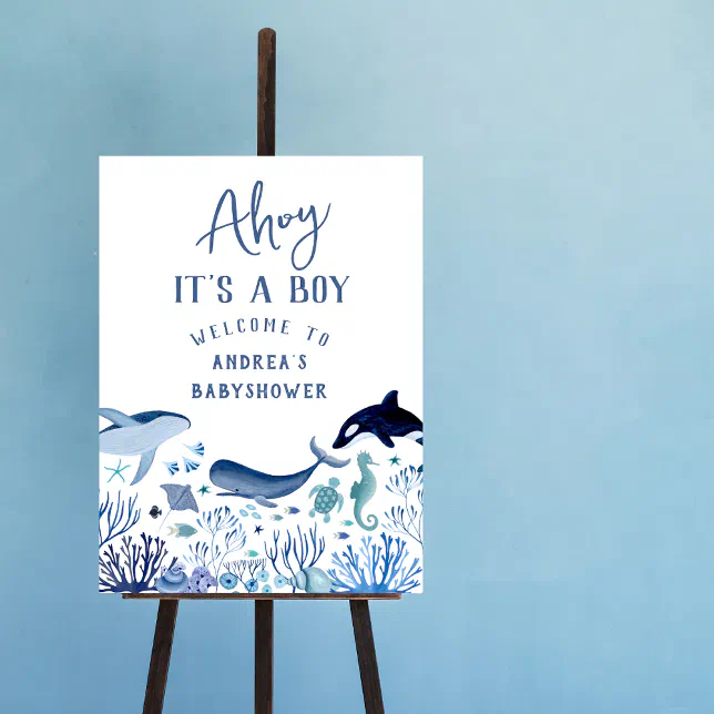 Ahoy It's a Boy Blue Under the Sea Baby Shower Foam Board | Zazzle