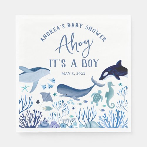Ahoy Its a Boy Blue Under the Sea Baby Shower Napkins