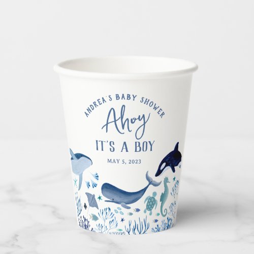 Ahoy Its a Boy Blue Under the Sea Baby Shower Paper Cups