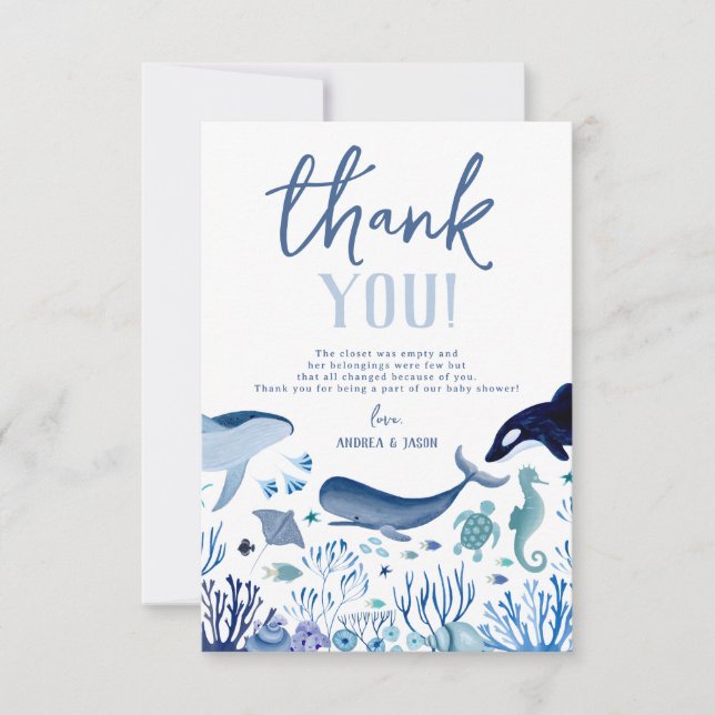 Ahoy It's a Boy Blue Under the Sea Baby Shower Thank You Card (Front)