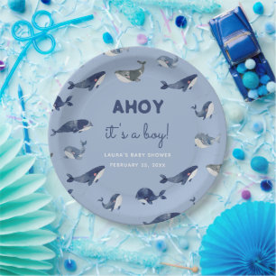Ahoy It's A Boy Blue Whale Baby Shower Paper Plates
