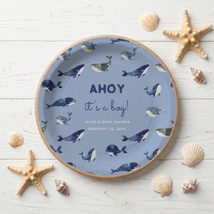 Ahoy It's A Boy Blue Whale Baby Shower Paper Plates