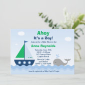 Ahoy Its a Boy Boat Baby Shower Invitation (Standing Front)