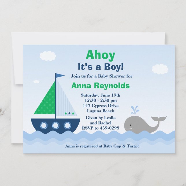 Ahoy Its a Boy Boat Baby Shower Invitation (Front)