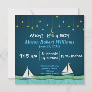 Ahoy, It's a BOY boat & Stars - Birth Announcement