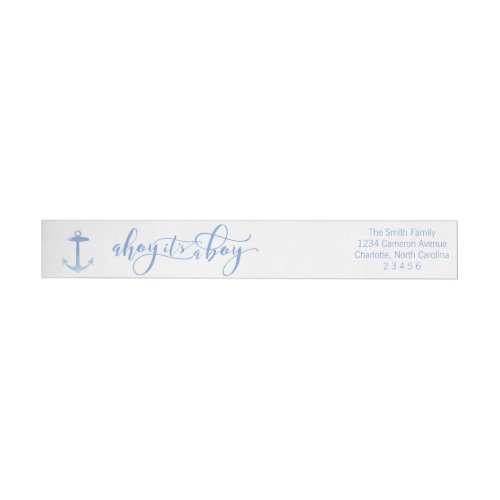 Ahoy Its a Boy Calligraphic Nautical Blue Wrap Around Label