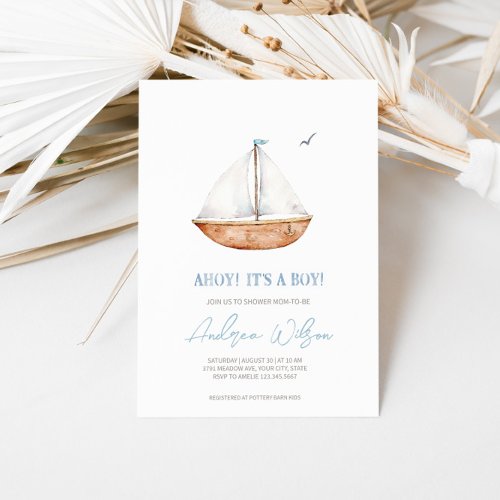 Ahoy its a Boy Charming Sailboat Baby Shower Invitation