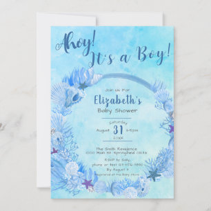 Ahoy it's a Boy Cute Blue Boy's Baby Shower Invitation